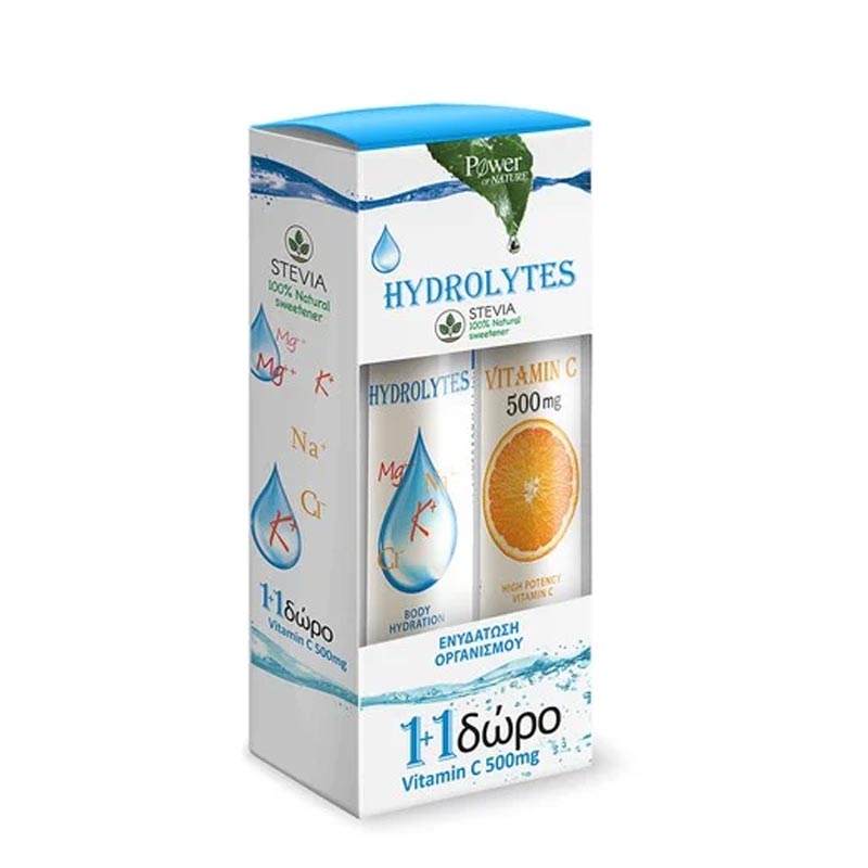 Power Health Hydrolytes Με Stevia 20 Αναβράζοντα Δισκία & Δώρο Βιταμίνη C 500mg 20 Αναβράζοντα Δισκία