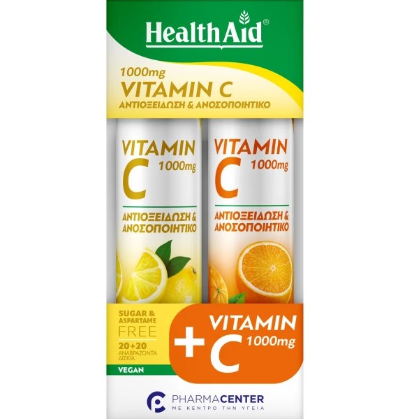 Health Aid Promo Vitamin C 1000mg 20 Αναβράζοντα Δισκία με Γεύση Λεμόνι & 20 Αναβράζοντα Δισκία με Γεύση Πορτοκάλι
