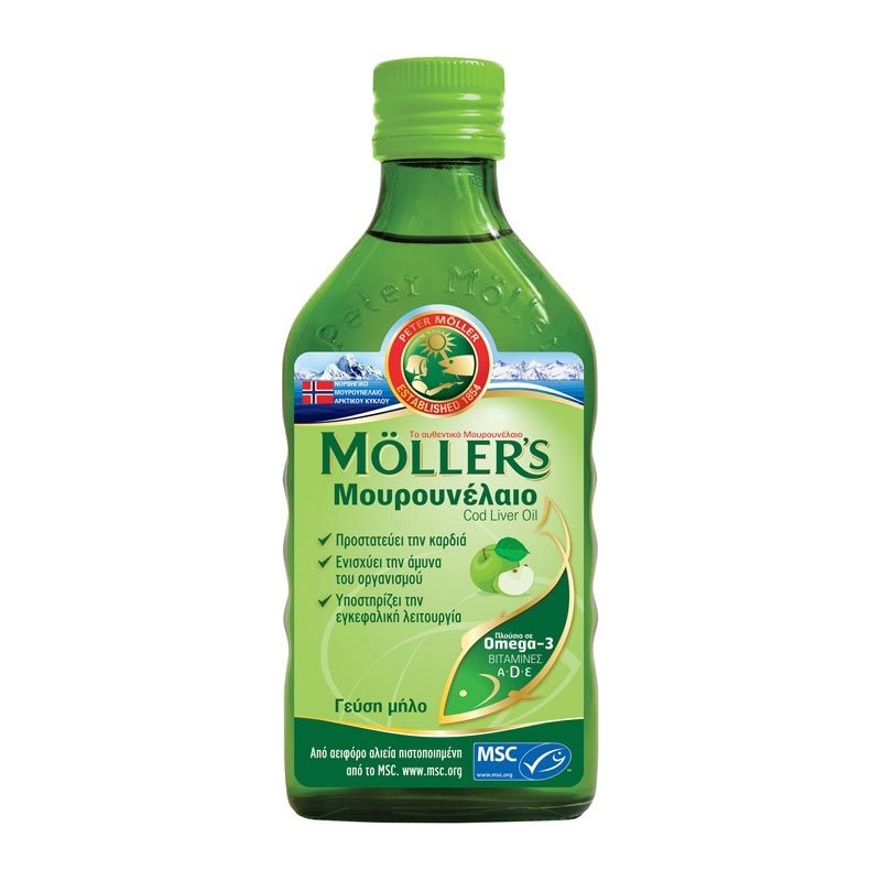 Mollers Μουρουνέλαιο Cod Liver Oil Apple Flavour με ευχάριστη γεύση μήλο 250ml