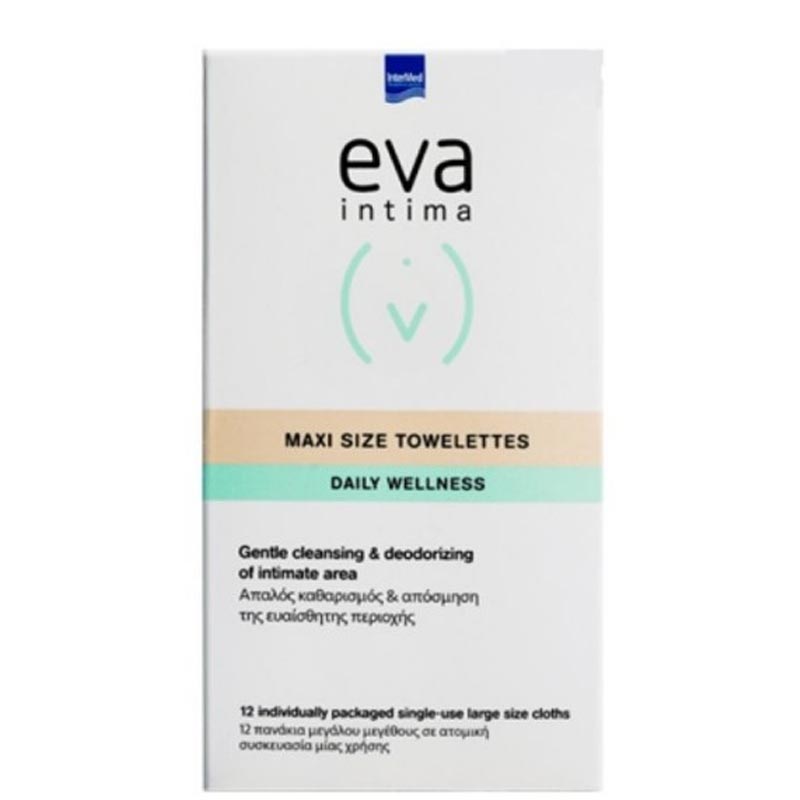 Intermed Eva Intima Maxi Size Towelettes Individually Packed Άμεσος Καθαρισμός & Απόσμηση Της Ευαίσθητης Περιοχής 12 πανάκια