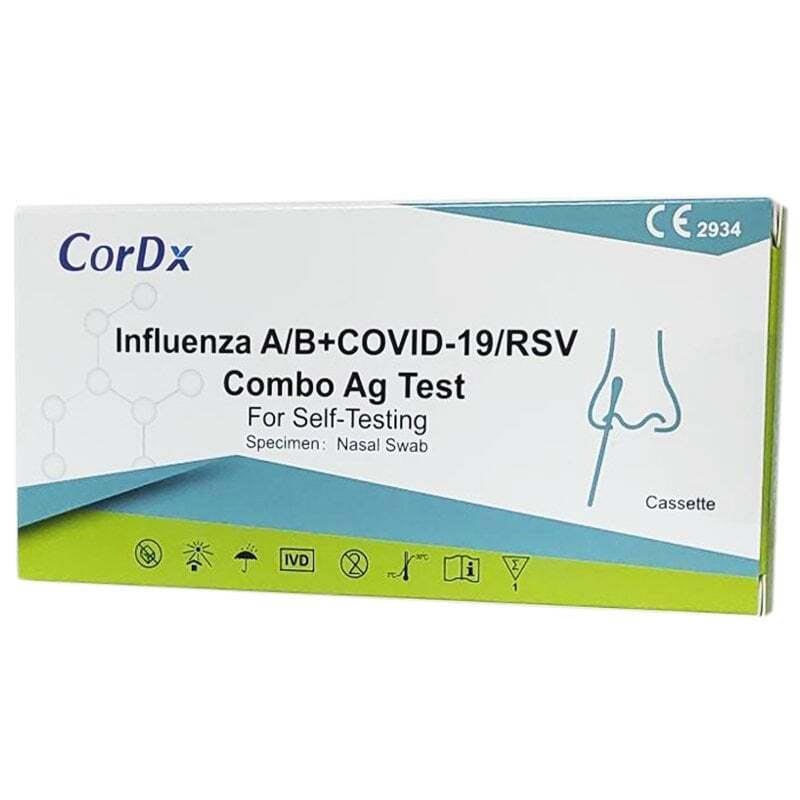 CorDX Τριπλό Τεστ, Covid-19, Iού Γρίπης A/B, & Rsv , Ταχείας Ανίχνευσης Αντιγόνων Με Ρινικό Δείγμα 1τμχ