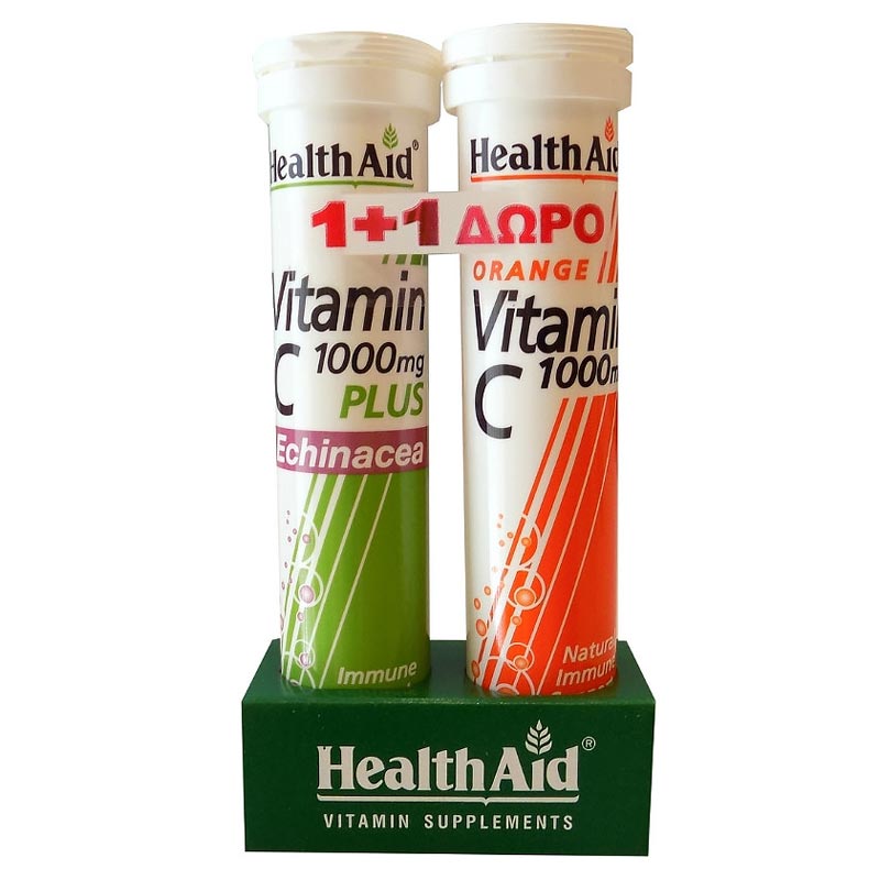 1+1 ΔΩΡΟ Health Aid Vitamin C 1000mg Plus Echinacea 20 αναβράζοντα δισκία & Vitamin C 1000mg Orange 20 αναβράζοντα δισκία