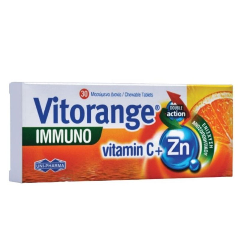 Uni-Pharma Vitorange Immuno Vitamin C + Zn 30 μασώμενες ταμπλέτες