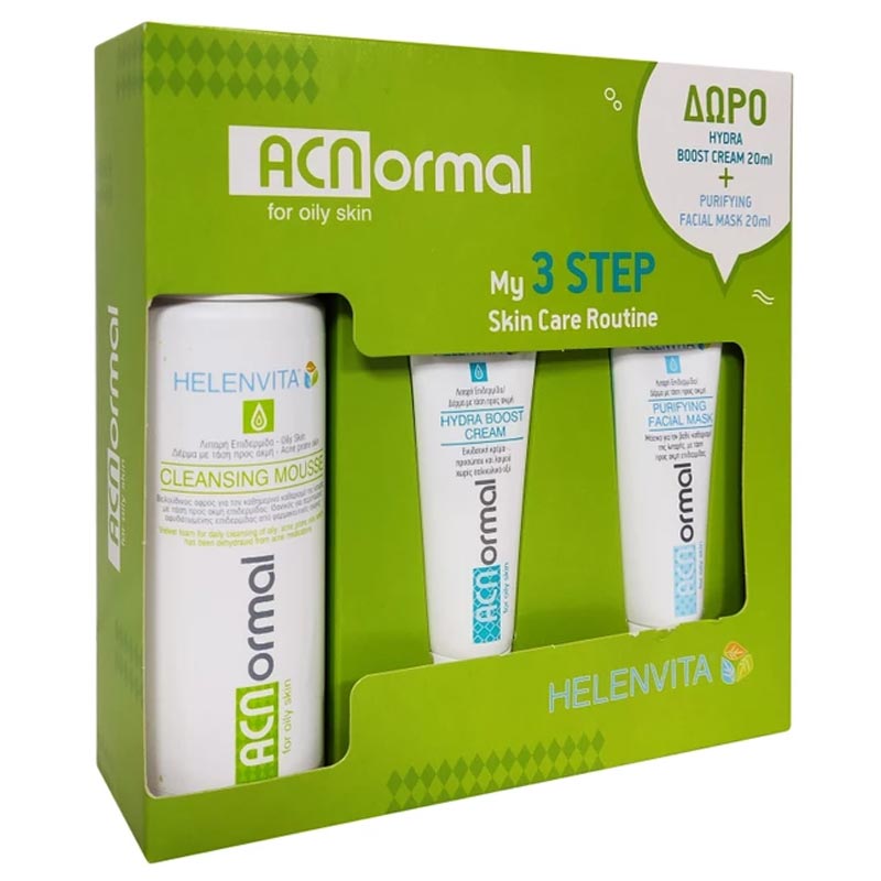 Helenvita ACNormal My 3 Steps Skin Care Routine Cleansing Mouse 150ml & Δώρο Hydra Boost Cream 20ml & Purifying Facial Mask 20ml
