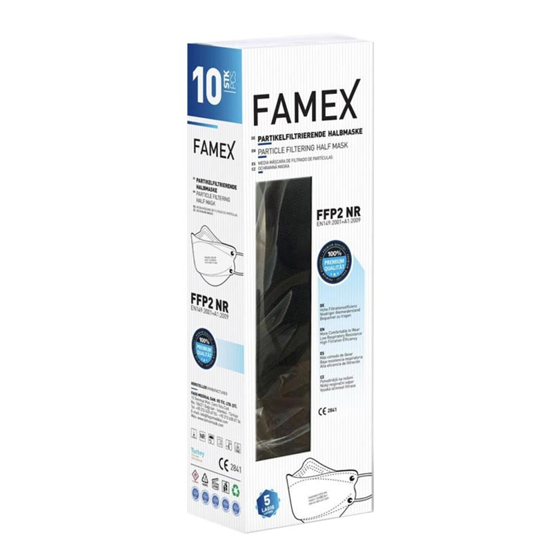Famex FAGO F 333 Μάσκα Προστασίας FFP2 3D Extra Comfort Fish Style σε Μαύρο χρώμα 10τμχ