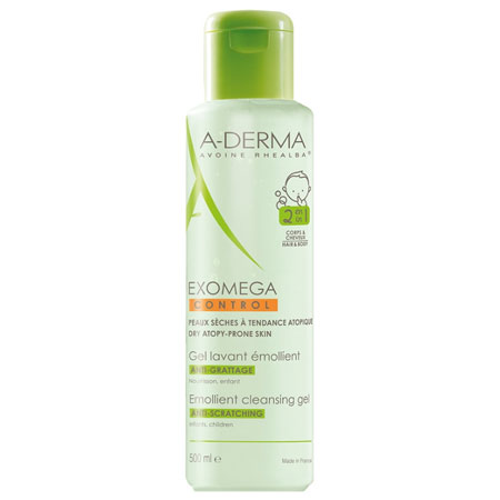 Aderma Exomega Control Gel Lavant Emollient 2 en 1 Μαλακτικό Τζέλ Καθαρισμού για Ατοπικό, Πολύ Ξηρό Δέρμα για Σώμα & Μαλλιά 500ml (Διάφανο)