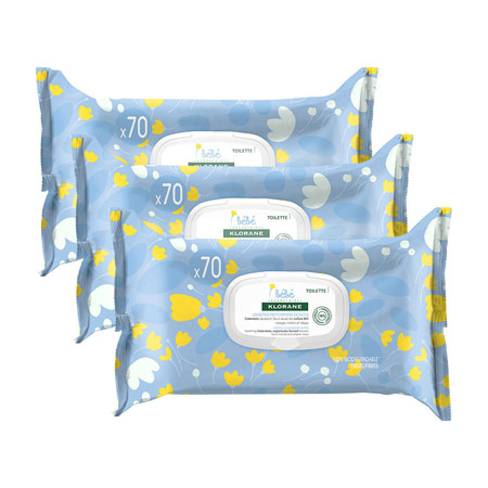 Klorane Bebe Gentle Cleansing Wipes Μωρομάντηλα 70 Τμχ 2+1 Δώρο