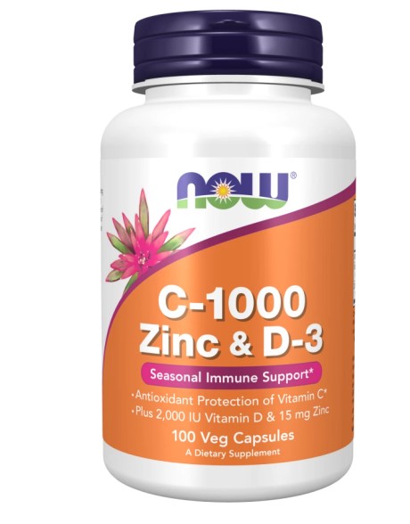 Now Foods Βιταμίνη C 1000mg - Zinc & D3 με Αντιοξειδωτικές Ιδιότητες 100 Φυτικές Κάψουλες