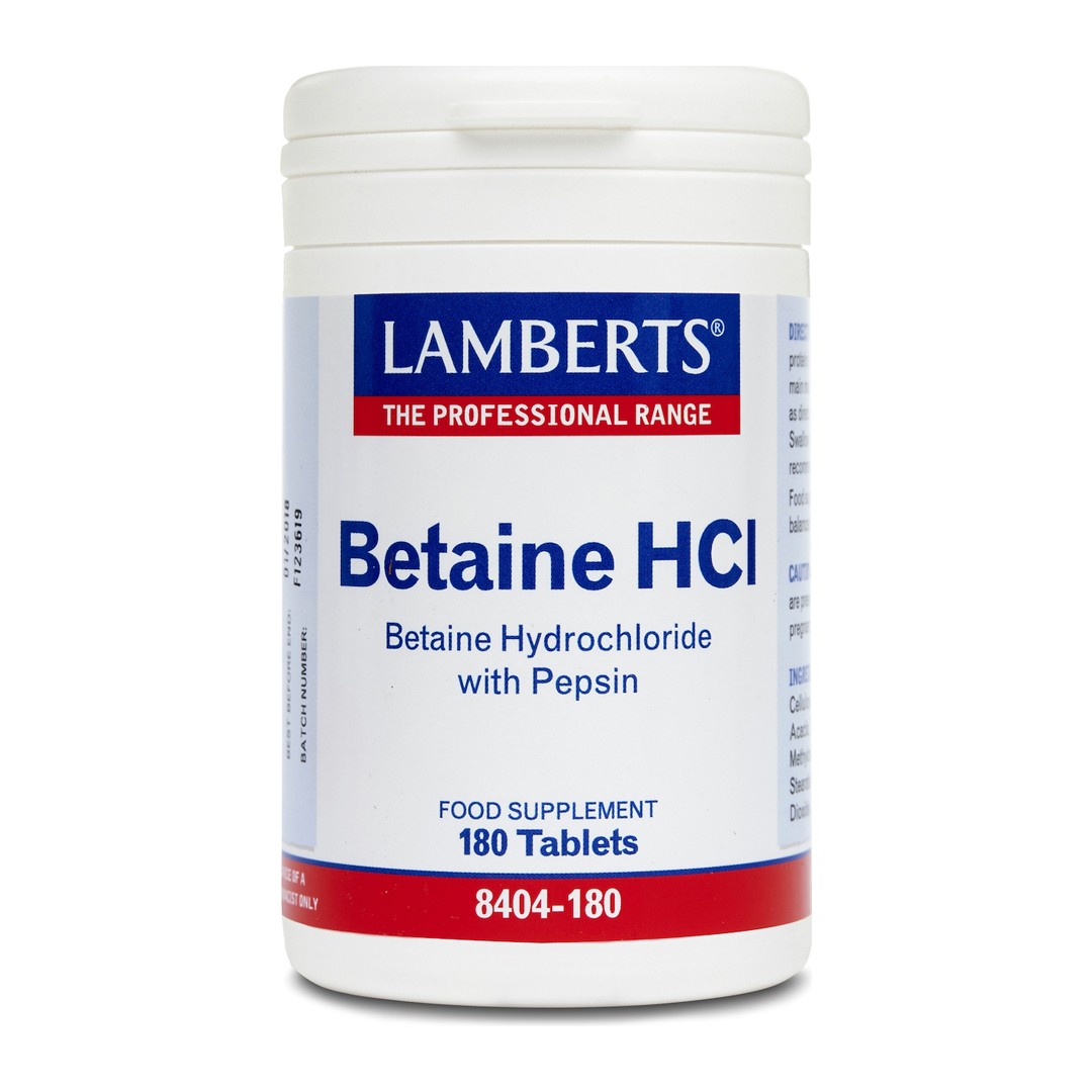 Lamberts Betaine HCL 324mg Pepsin για την Καλή Λειτουργία του Πεπτικού 180Tabs