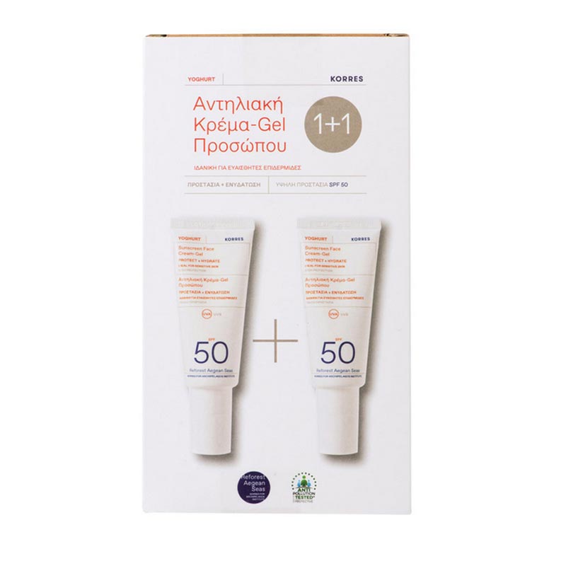 Korres Korres 1+1 Γιαούρτι Αντηλιακή Κρέμα-Gel Προσώπου SPF50, 2x40ml