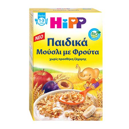 Hipp Παιδικά Μούσλι Με Φρούτα Χωρίς Προσθήκη Ζάχαρης 1-3 ετών 200g
