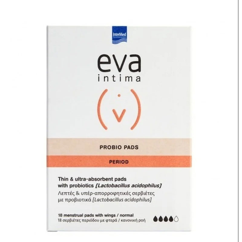Intermed Eva Intima Probiotic Pads Λεπτές Υπερ-Απορροφητικές Σερβίετες Με Προβιοτικά 18τμχ