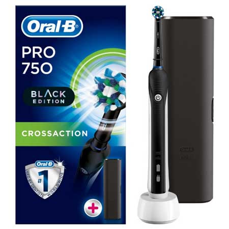 Oral B Pro 750 3D CrossAction Black Edition Ηλεκτρική Οδοντόβουρτσα & Δώρο Θήκη Ταξιδιού 1τμχ