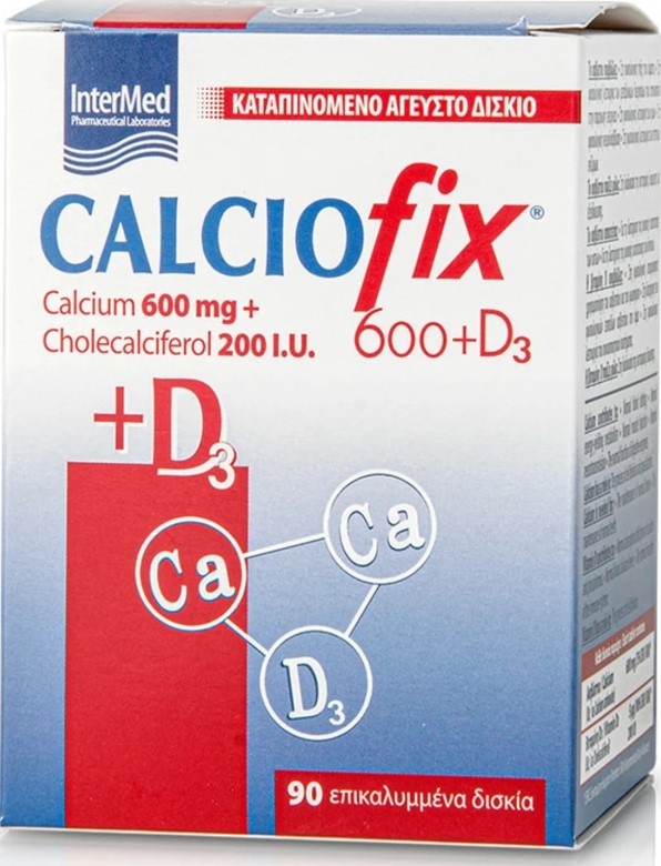 Intermed Calciofix 600mg + D3 200iu, Συμπλήρωμα Ασβεστίου 90 Δισκία