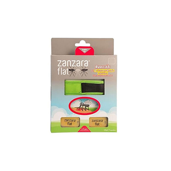 Vican Zanzara Flat Εντομοαπωθητικό Βραχιόλι & 2 Εντομοαπωθητικές Πλακέτες -Χρώμα Πράσινο- S/M