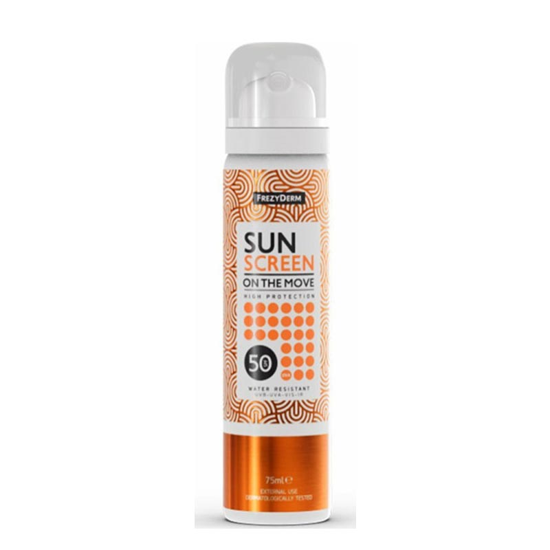 Frezyderm Sun Screen On The Move SPF50+, Αντηλιακό Spray Προσώπου, 75ml