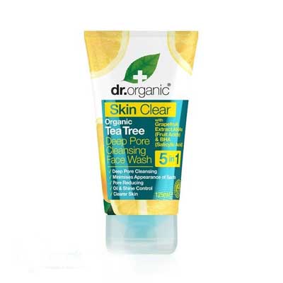 Dr. Organic Skin Clear Organic Tea Tree Deep Pore Cleansing Face Wash Καθαριστικό Προσώπου για Λιπαρές Επιδερμίδες, 125ml