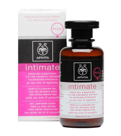 Apivita Intimate PLUS - Απαλό gel καθαρισμού για την ευαίσθητη περιοχή   για επιπλέον προστασία με tea tree & πρόπολη 200ml