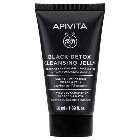 Apivita Black Detox Cleansing Jelly Μαύρο Gel Καθαρισμού Πρόσωπο & Μάτια με Πρόπολη & Ενεργός Άνθρακα 50ml
