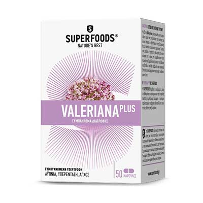Superfoods Valeriana Plus 300mg 50 φυτικές κάψουλες, Συμπλήρωμα Διατροφής για ήρεμο ύπνο