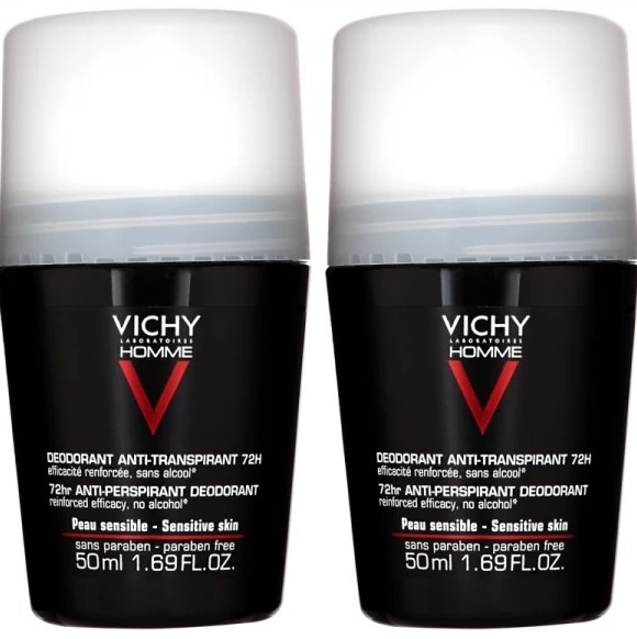 Vichy Promo Homme 72hr Anti-perspirant Deodorant Roll-On 2x50ml