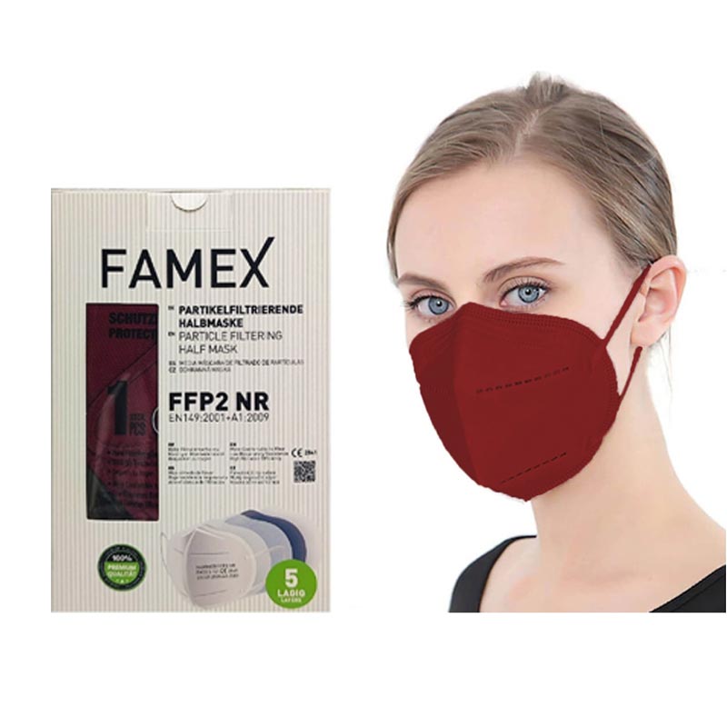 Famex Mask Μάσκες Υψηλής Προστασίας Μπορντό  FFP2 NR 10τμχ