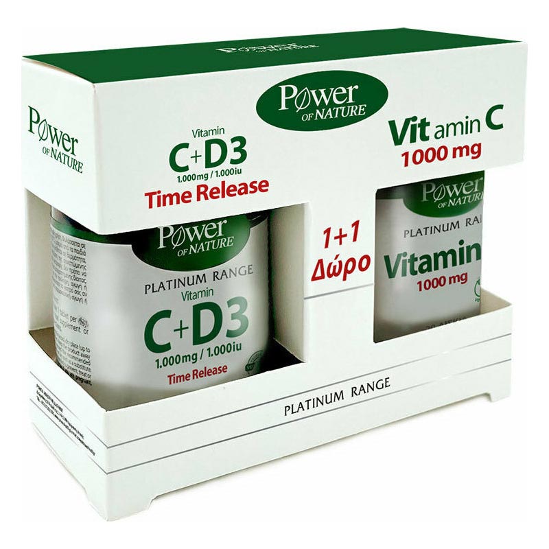 Power of Nature Vitamin C & D3 1000 mg / 1000 IU Time Release 30 tabs & Δώρο Vitamin C 1000 mg 20 tabs