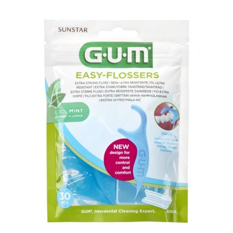 Gum Easy Flossers 890 Οδοντικό Νήμα σε Διχάλες Cool Mint Ελαφρώς Κερωμένο 30 Τεμάχια