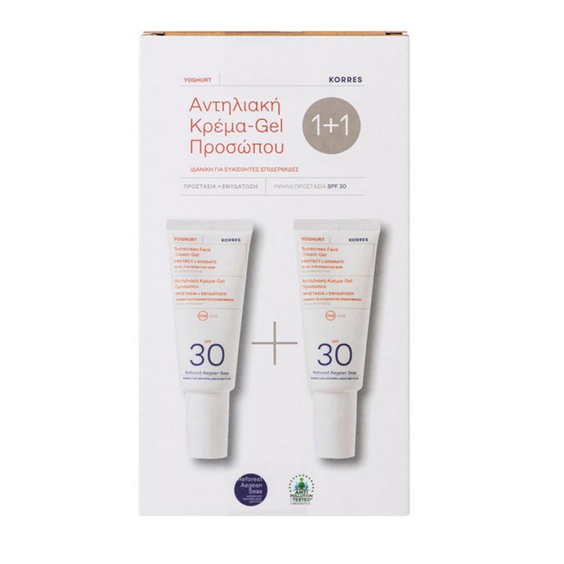 Korres PROMO PACK -2021- ΓΙΑΟΥΡΤΙ, Αντηλιακή Κρέμα-Gel Προσώπου SPF30 40ml 1+1 ΔΩΡΟ.