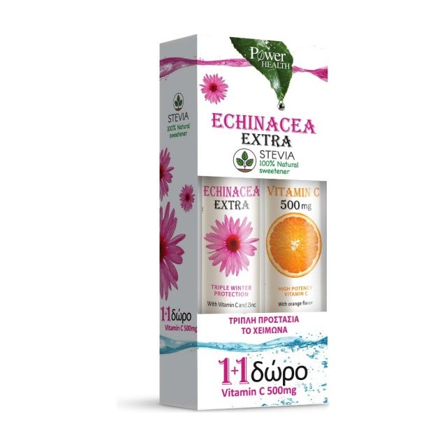 Power Health 1+1, Echinacea Extra με Στέβια 24 Αναβρ.Δισκία & ΔΩΡΟ Vitamin C 500mg 20 Αναβρ.Δισκία