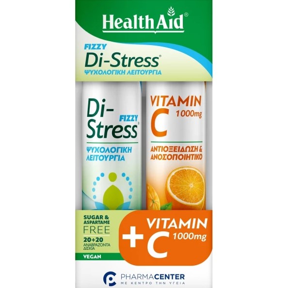 Health Aid Promo Fizzy Di-Stress, 20 Αναβράζοντα Δισκία & Vitamin C 1000mg, 20 Αναβράζοντα Δισκία