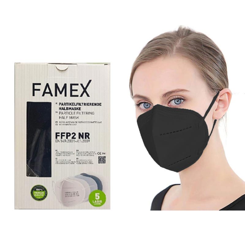 Famex Μαύρες Μάσκες Προστασίας FFP2 NR 10 τεμάχια