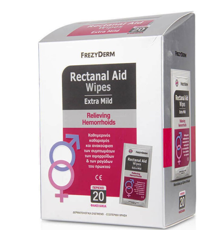 Frezyderm Rectanal Aid Wipes Extra Mild Καθημερινός Καθαρισμός Για Ανακούφιση Των Αιμορροΐδων 20 Ατομικά Φακελάκια