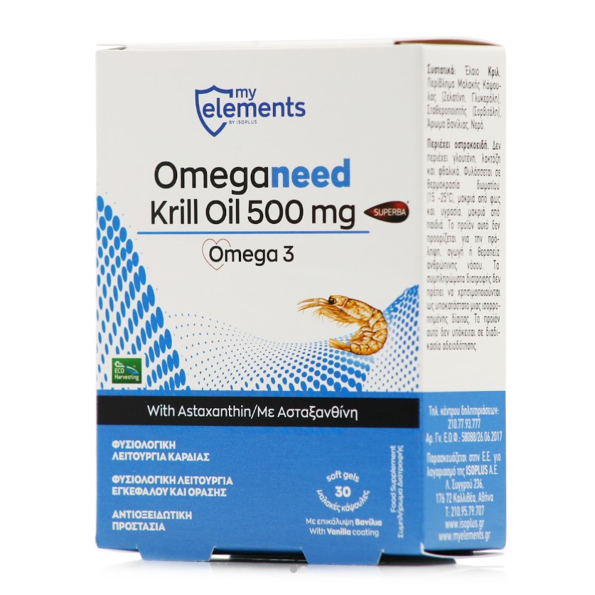 My Elements Omeganeed Krill Oil με Ασταξανθίνη 30 μαλακές κάψουλες Βανίλια