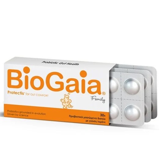 BioGaia Protectis Family, Προβιοτικά Με Γεύση Λεμόνι 30 Μασώμενα Δισκία.