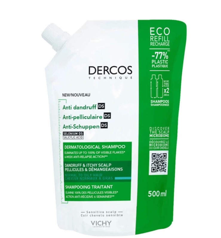 Vichy Dercos Anti-Dandruff DS Oily Hair Refill, Σαμπουάν Κατά Της Πιτυρίδας Για Κανονικά προς Λιπαρά Μαλλιά 500ml