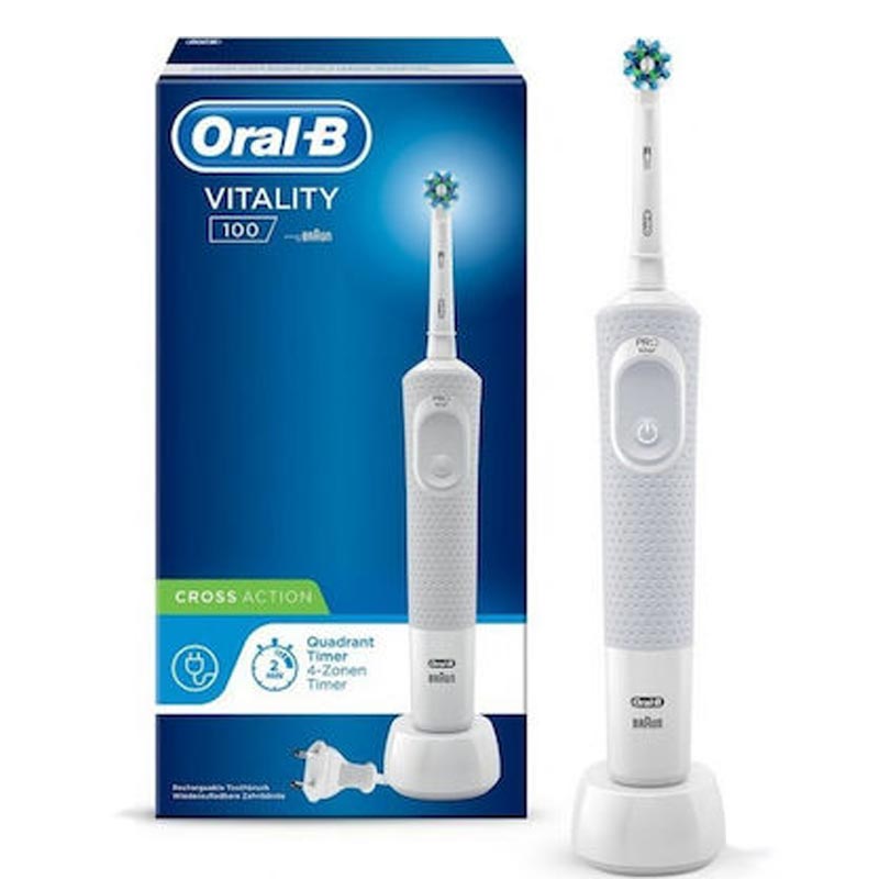 Oral-B Vitality 100 CrossAction Επαναφορτιζόμενη Ηλεκτρική Οδοντόβουρτσα Λευκή 1τμχ