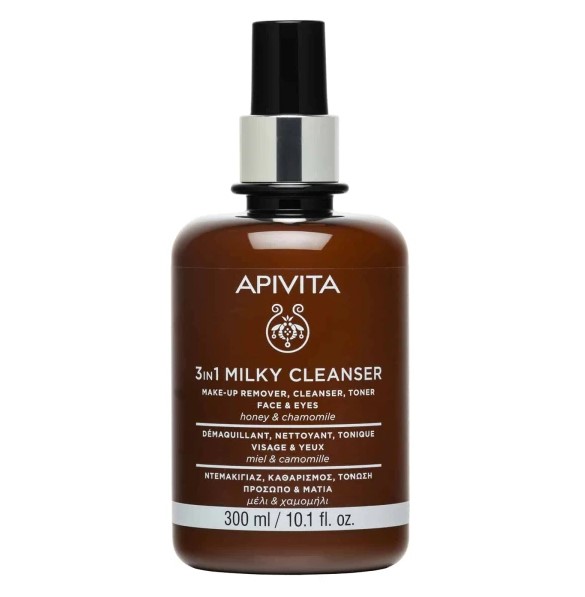 Apivita Milky Cleanser 3 in 1, για Πρόσωπο και Μάτια με Χαμομήλι & Μέλι, 300ml
