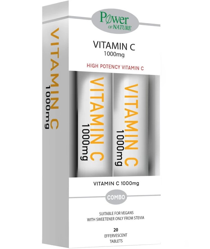 Power of Nature PROMO Vitamin C 1000mg με Γεύση Πορτοκάλι & Γλυκαντικό Stevia 2 x 20 Αναβράζοντα Δισκία