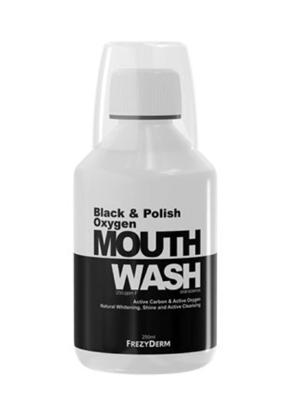 Frezyderm Mouthwash Black & Polish Oxygen Στοματικό Διάλυμα με Ενεργό Άνθρακα & Ενεργό Οξυγόνο 250ml