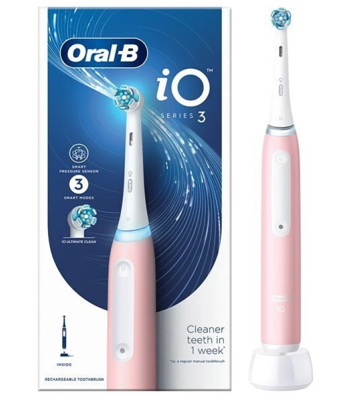 Oral B iO Series 3 Ηλεκτρική Οδοντόβουρτσα με Αισθητήρα Πίεσης Ροζ 1 Τεμάχιο