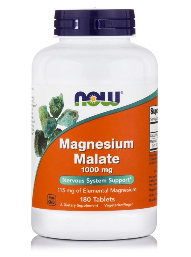Now Foods Magnesium Malate 1000mg Συμπλήρωμα Διατροφής Μαγνησίου 180 Κάψουλες
