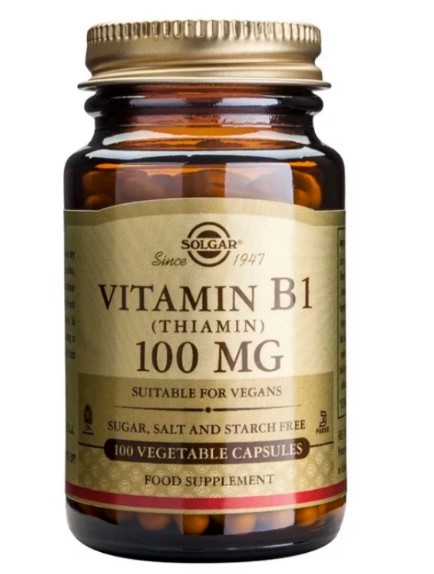 Solgar Vitamin B1 (Thiamin) 100mg Συμπλήρωμα Διατροφής για το Νευρικό Σύστημα 100 Φυτικές Κάψουλες