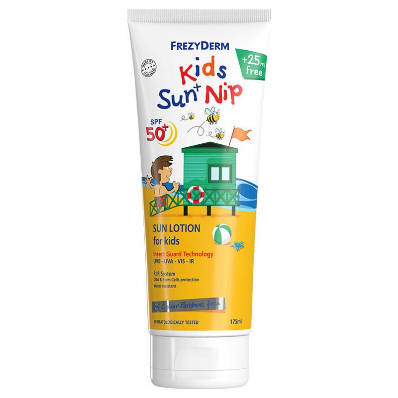 Frezyderm Kids Sun and Nip SPF50+, Παιδικό Αντηλιακό με Εντομοαπώθηση 3+ ετών, 175ml