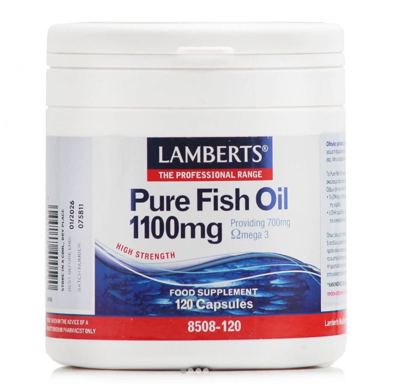 Lamberts Pure Fish Oil 1100mg Συμπλήρωμα Ιχθυελαίων για Καρδιά, Αρθρώσεις, Δέρμα & Εγκέφαλο 120 Capsules