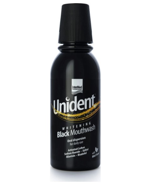 Intermed Unident Whitening Black Mouthwash Mint Flavor Στοματικό Διάλυμα Λεύκανσης για Καθημερινή Χρήση με Ενεργό Άνθρακα 250ml