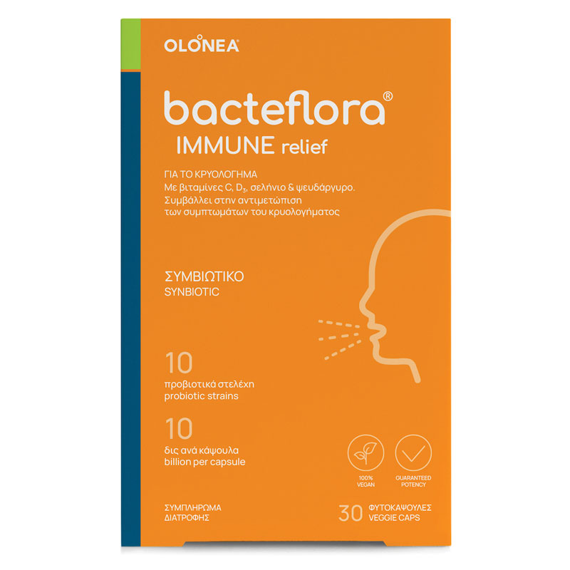 Olonea Bacteflora Immune Relief Συμπλήρωμα Διατροφής για την Μείωση των Συμπτωμάτων Κρυολογήματος και της Γρίπης 30 Φυτοκάψουλες