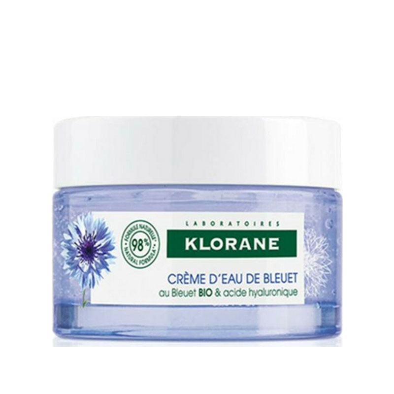 Klorane Cornflower Water Cream & Hyaluronic Acid, Ενυδατική Κρέμα Ημέρας Πρoσώπου & Λαιμoύ 50ml