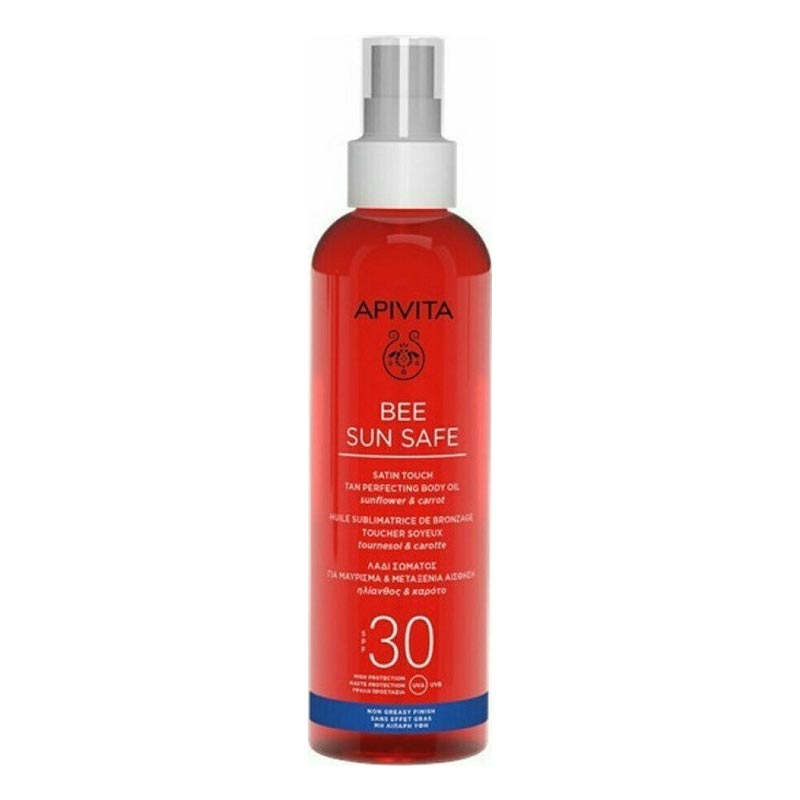 Apivita Bee Sun Safe Satin Touch Tan Perfecting Body Oil SPF30 Λάδι Σώματος Για Μαύρισμα 200ml
