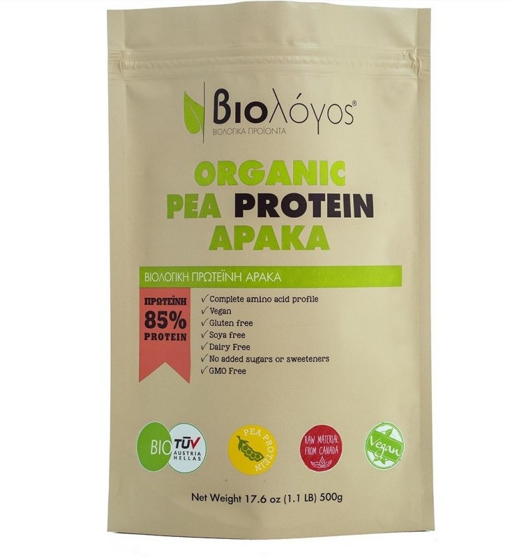 Βιολόγος Organic Pea Protein 85%- Βιολογική Πρωτεΐνη Αρακά- 500gr
